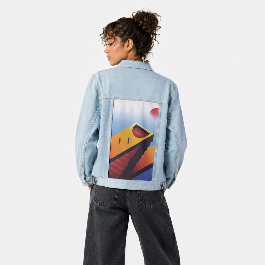 surrealjourneyahead patch on female og denim jacket in oceanside