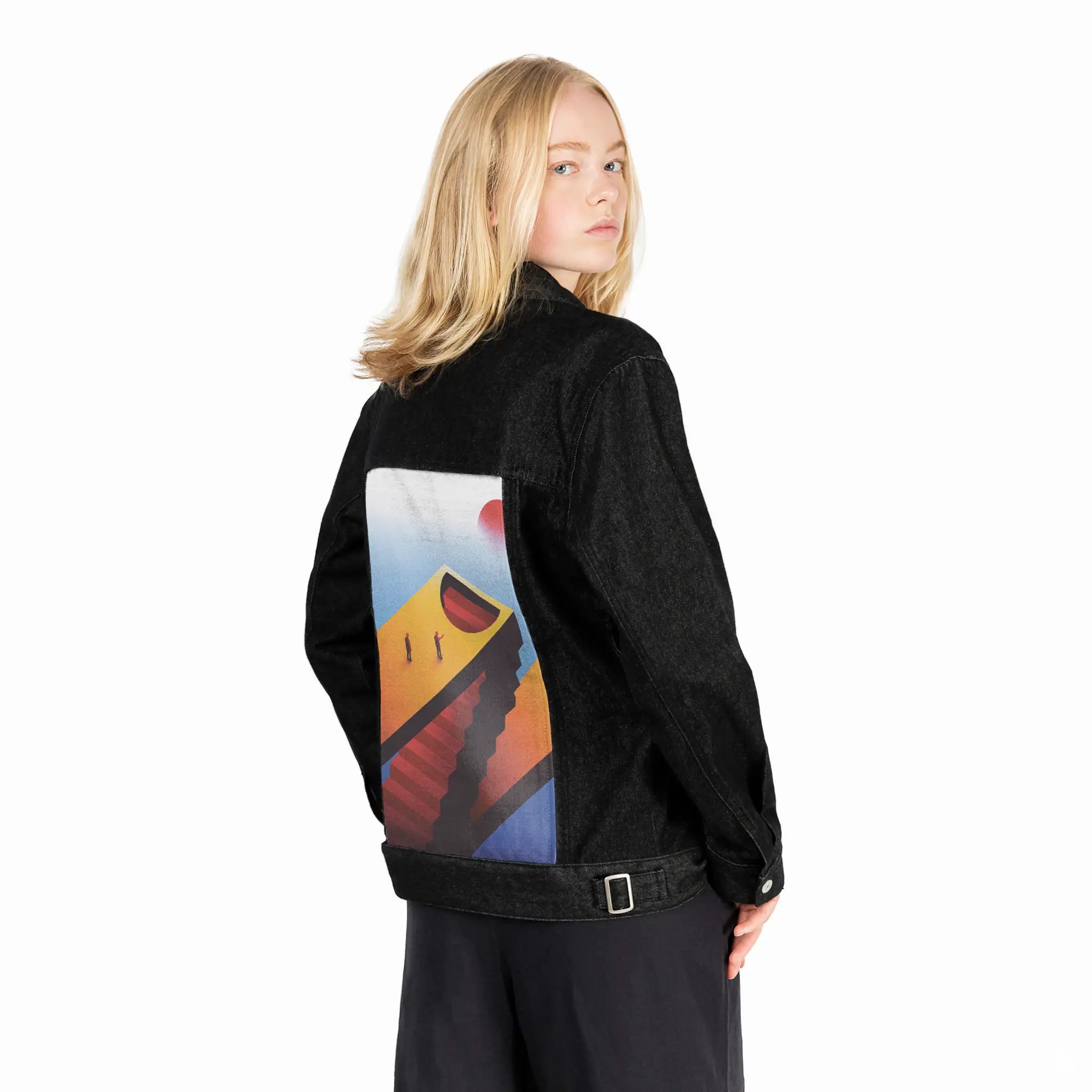 surrealjourneyahead patch on female og denim jacket in raven