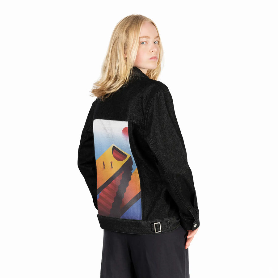 surrealjourneyahead patch on female og denim jacket in raven