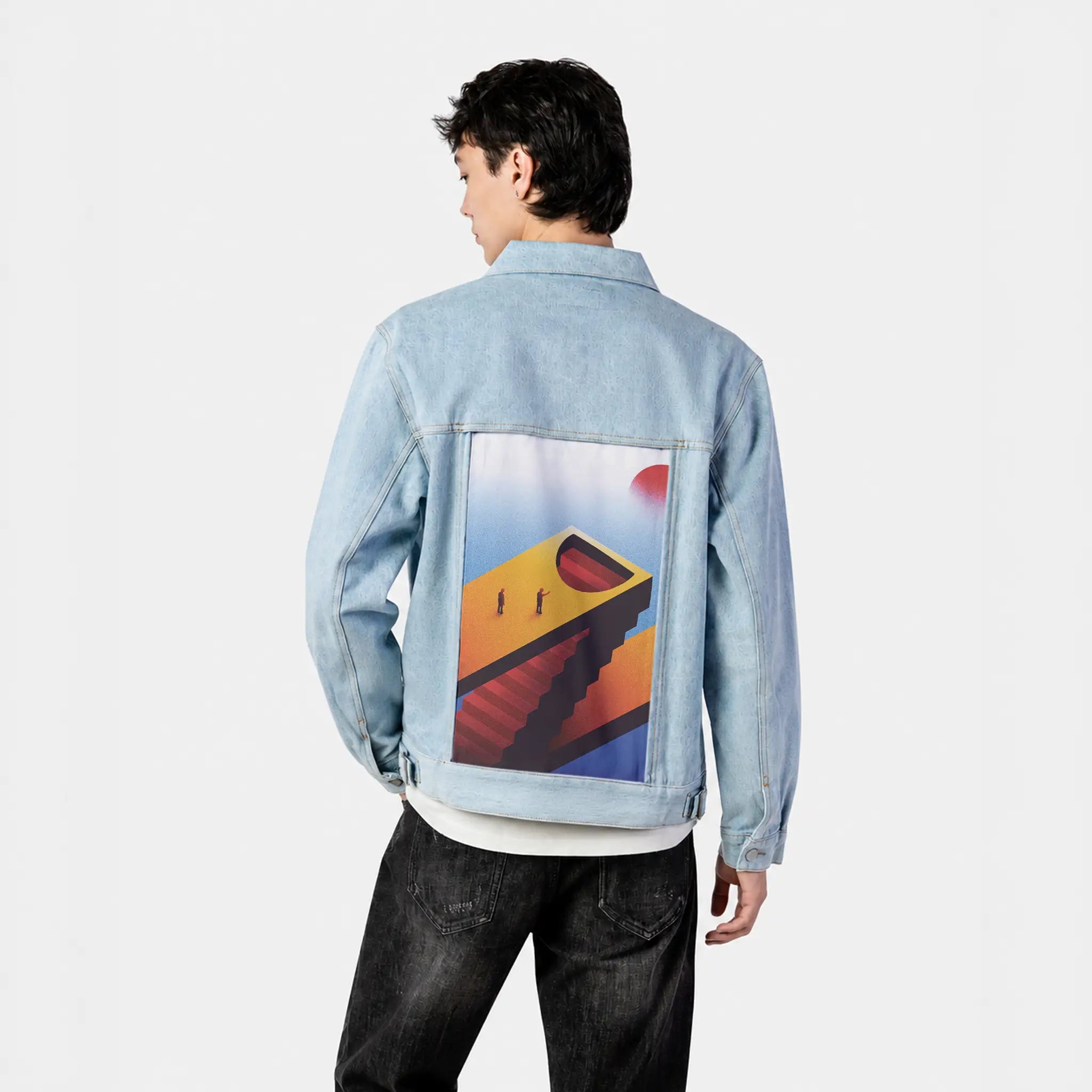 surrealjourneyahead patch on male og denim jacket in oceanside