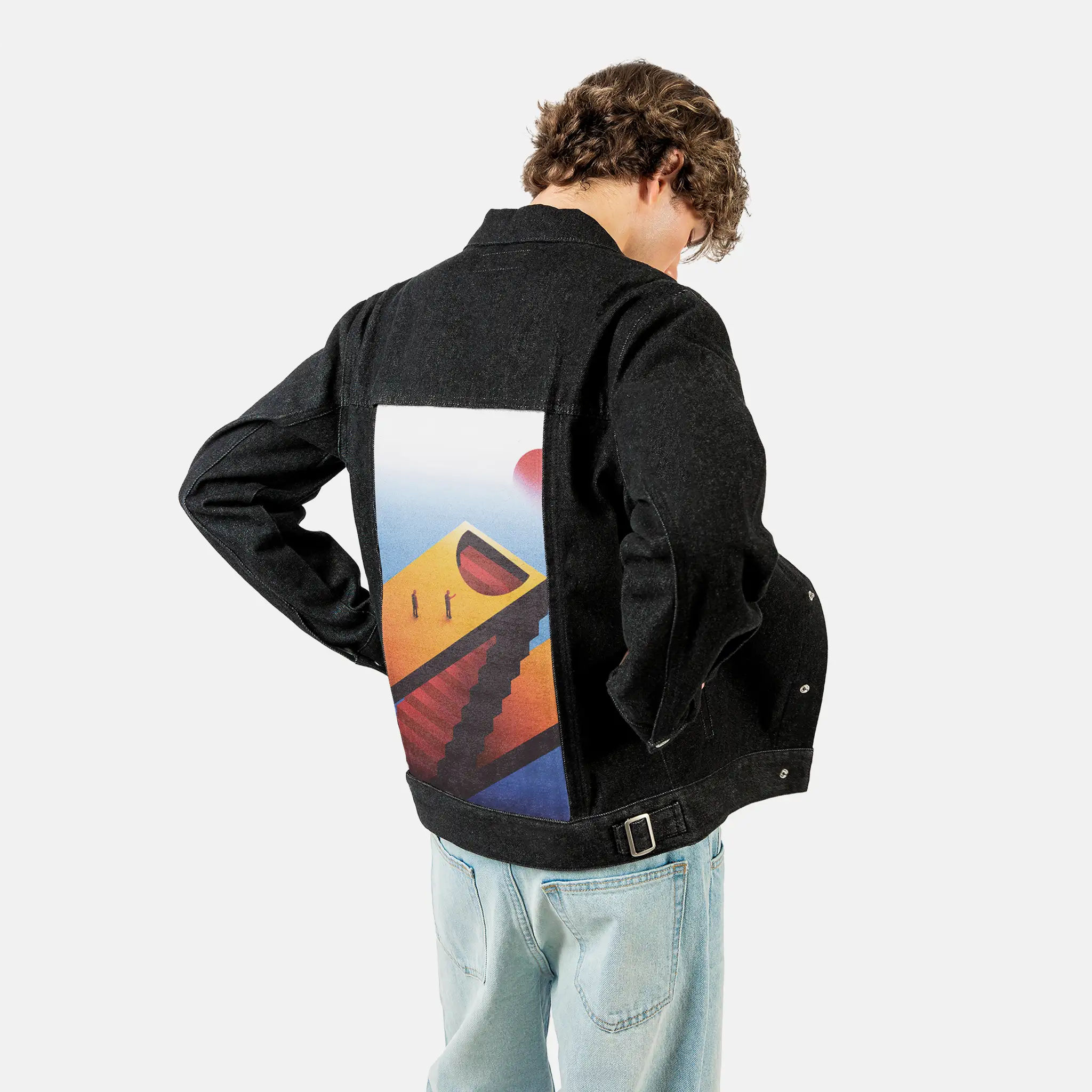 surrealjourneyahead patch on male og denim jacket in raven