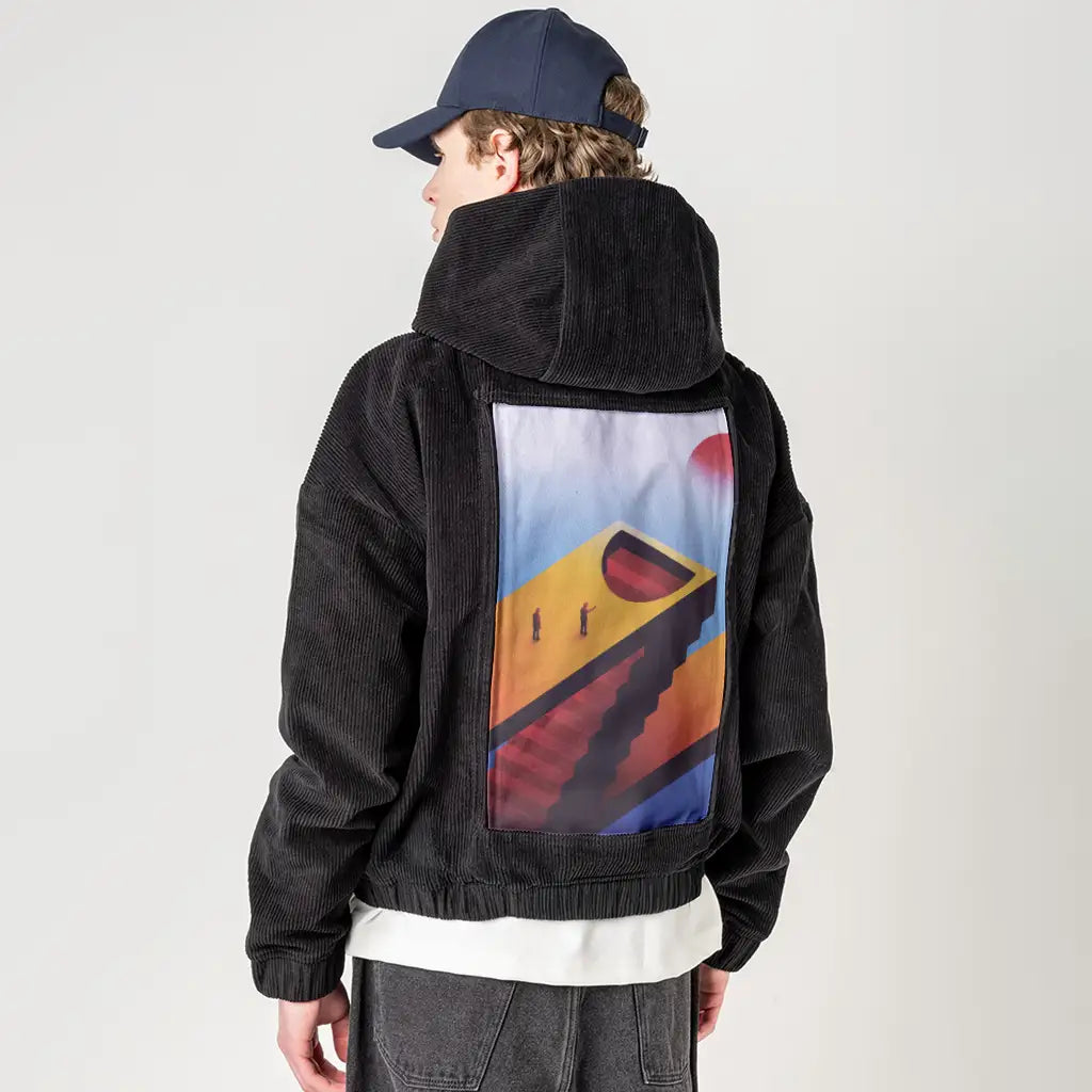 surrealjourneyahead patch on male retro cord hoodie in onyx