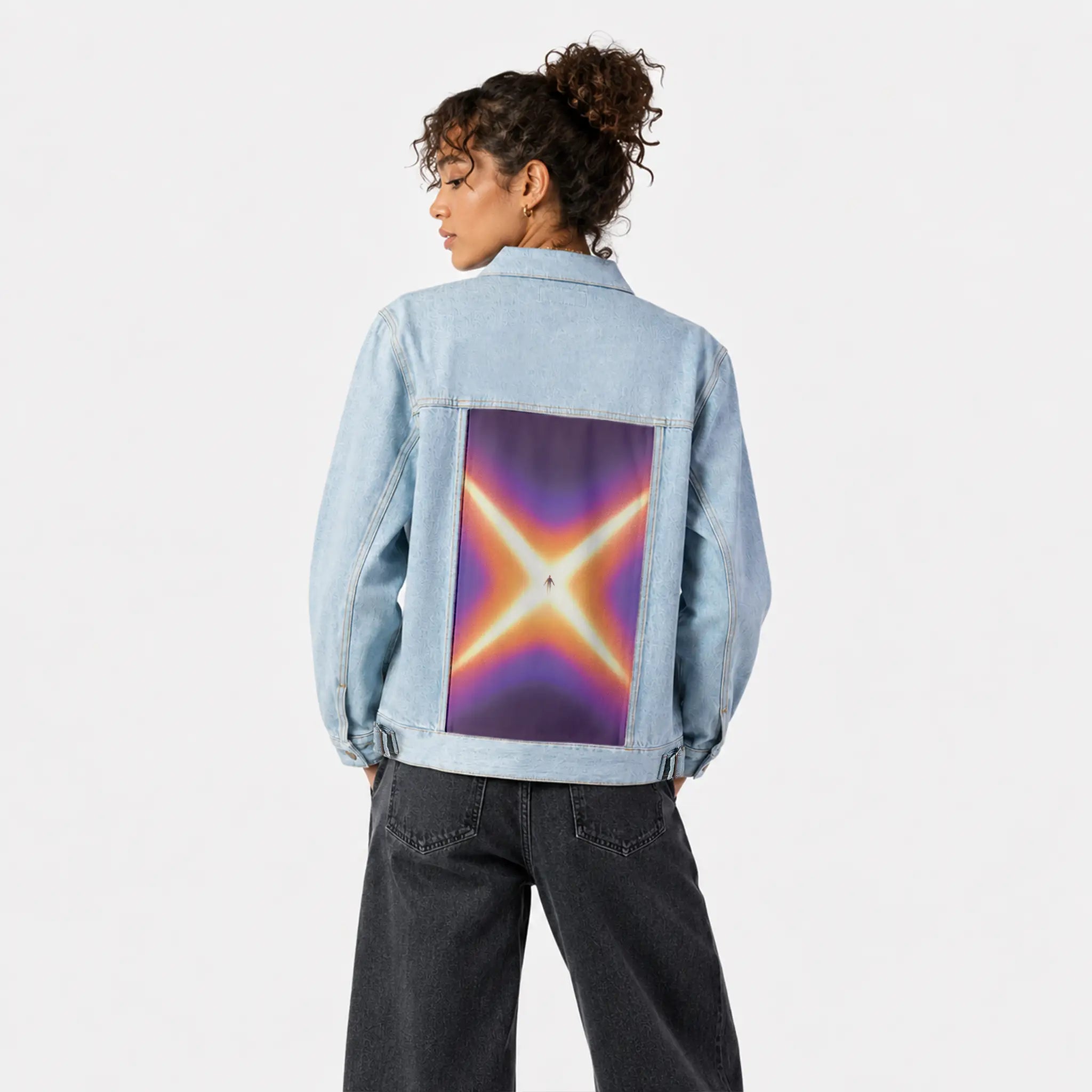 surrealjourneyascension patch on female og denim jacket in oceanside