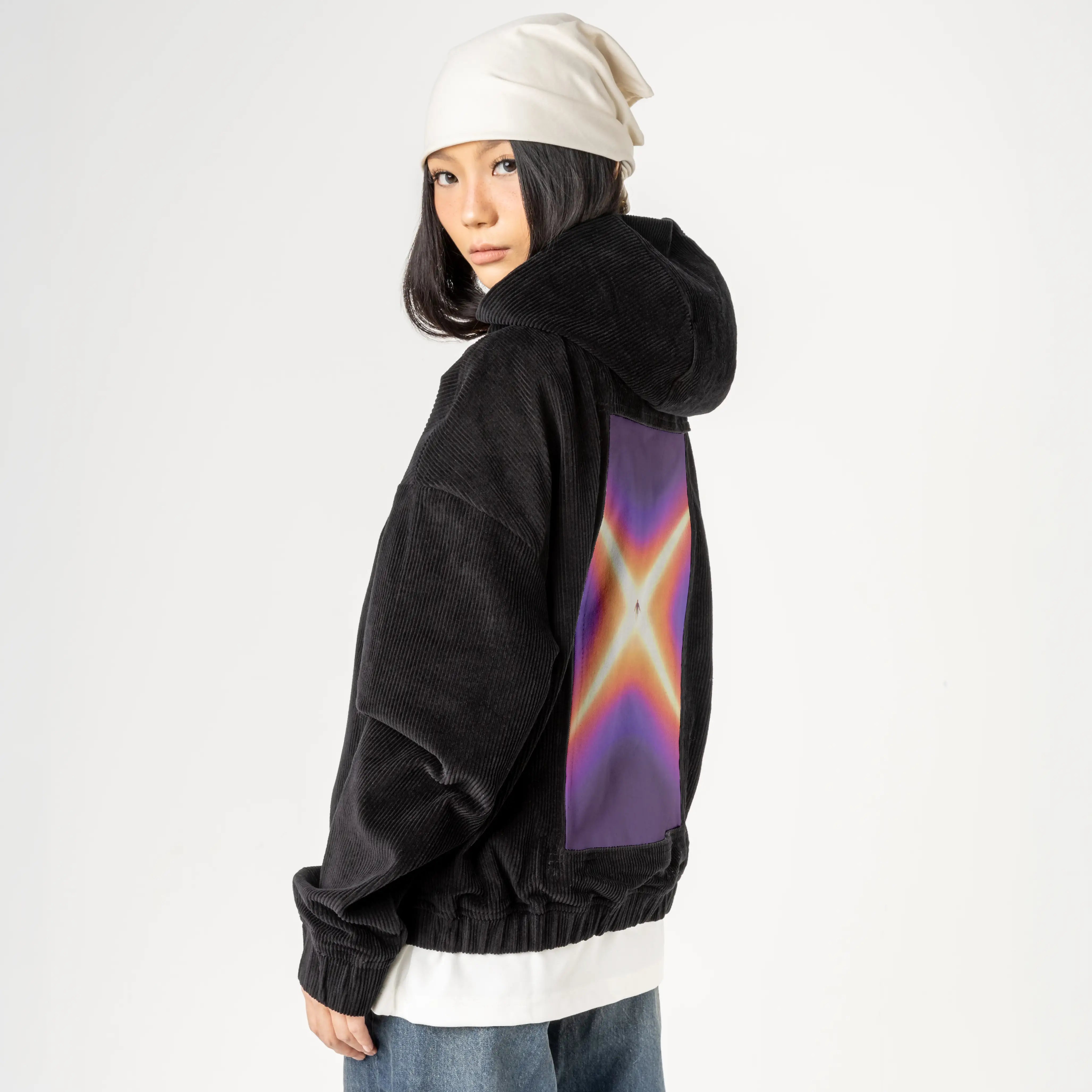surrealjourneyascension patch on female retro cord hoodie in onyx
