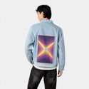 surrealjourneyascension patch on male og denim jacket in oceanside