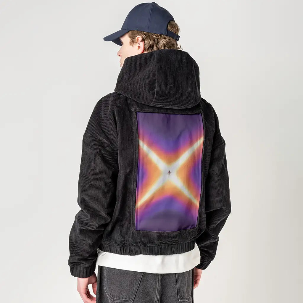 surrealjourneyascension patch on male retro cord hoodie in onyx