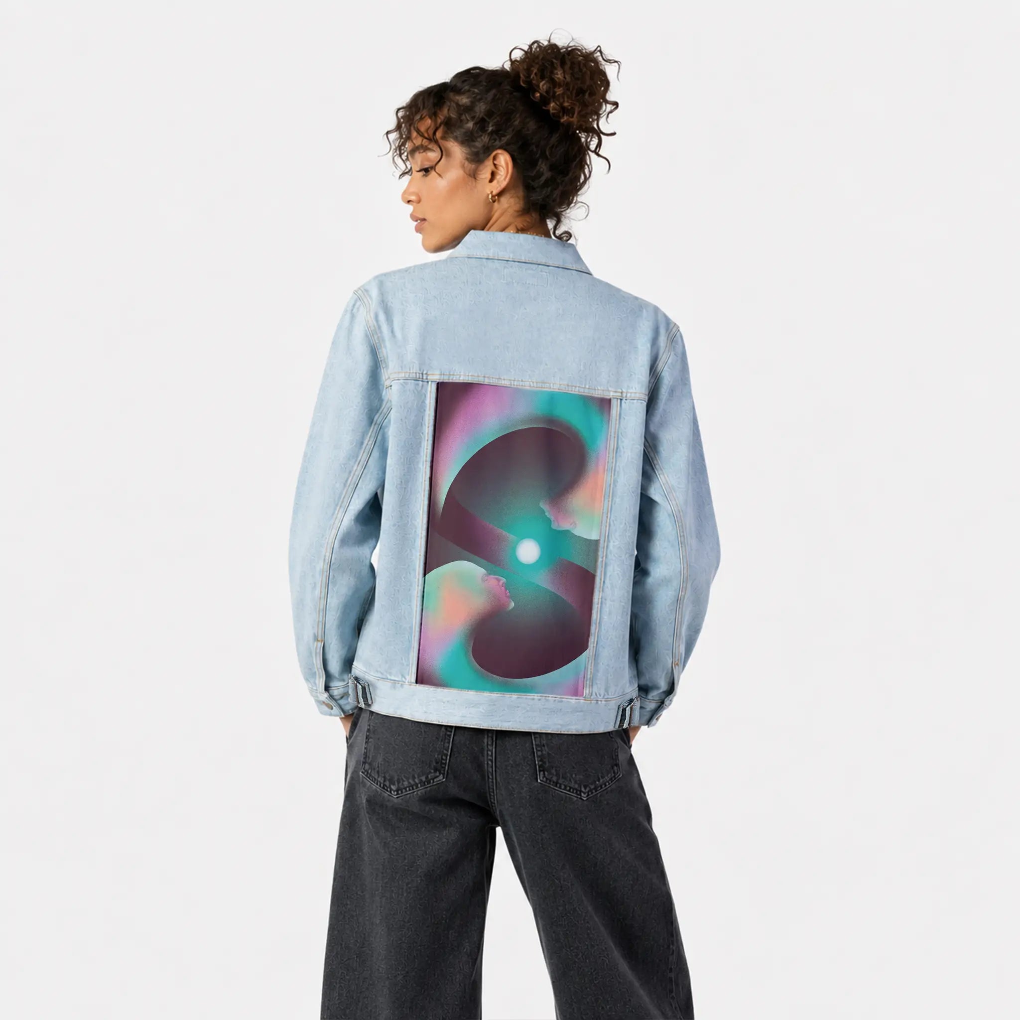 surrealjourneyself patch on female og denim jacket in oceanside