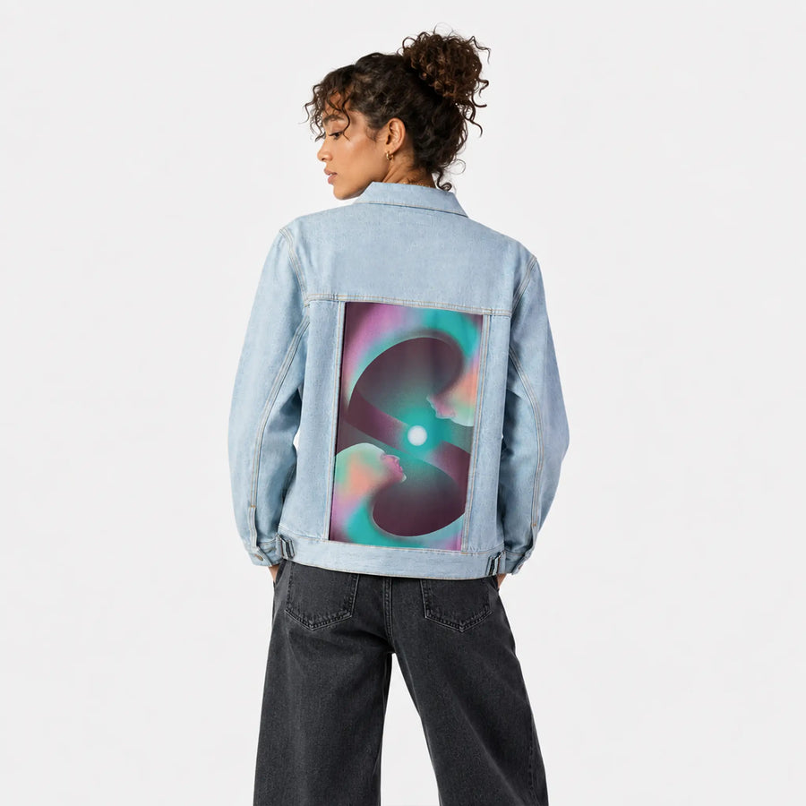 surrealjourneyself patch on female og denim jacket in oceanside