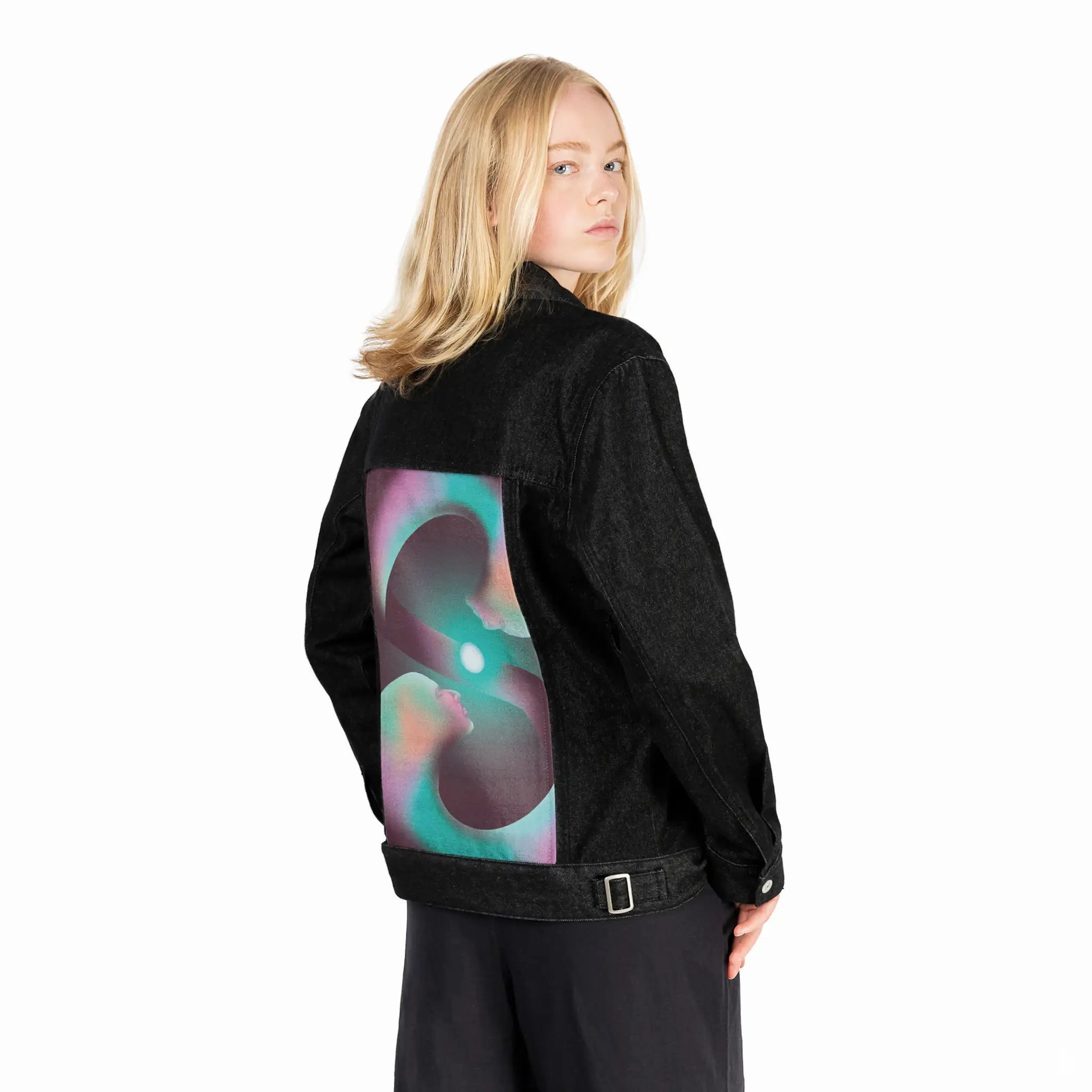 surrealjourneyself patch on female og denim jacket in raven