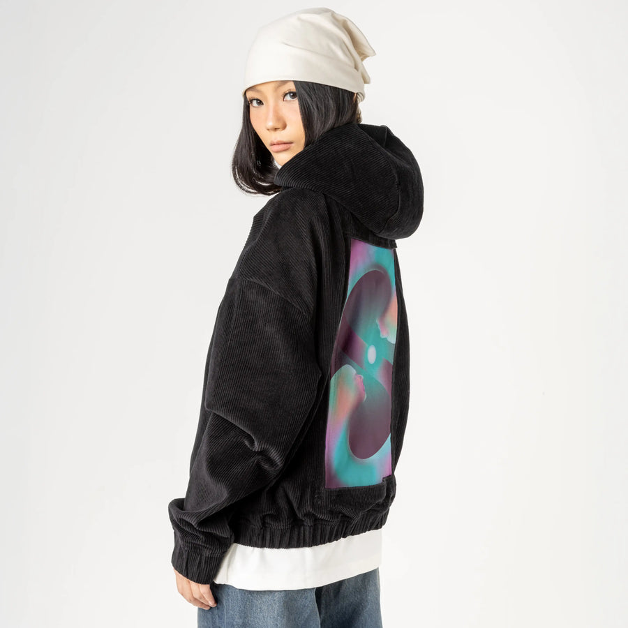 surrealjourneyself patch on female retro cord hoodie in onyx