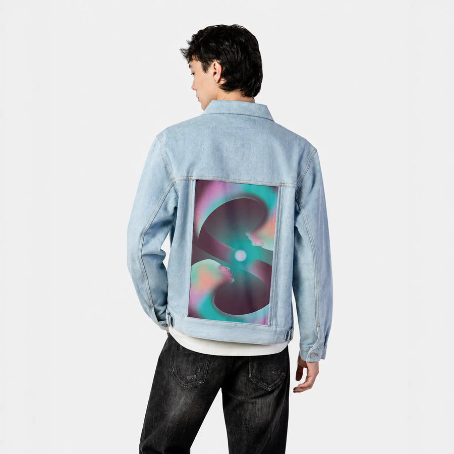 surrealjourneyself patch on male og denim jacket in oceanside