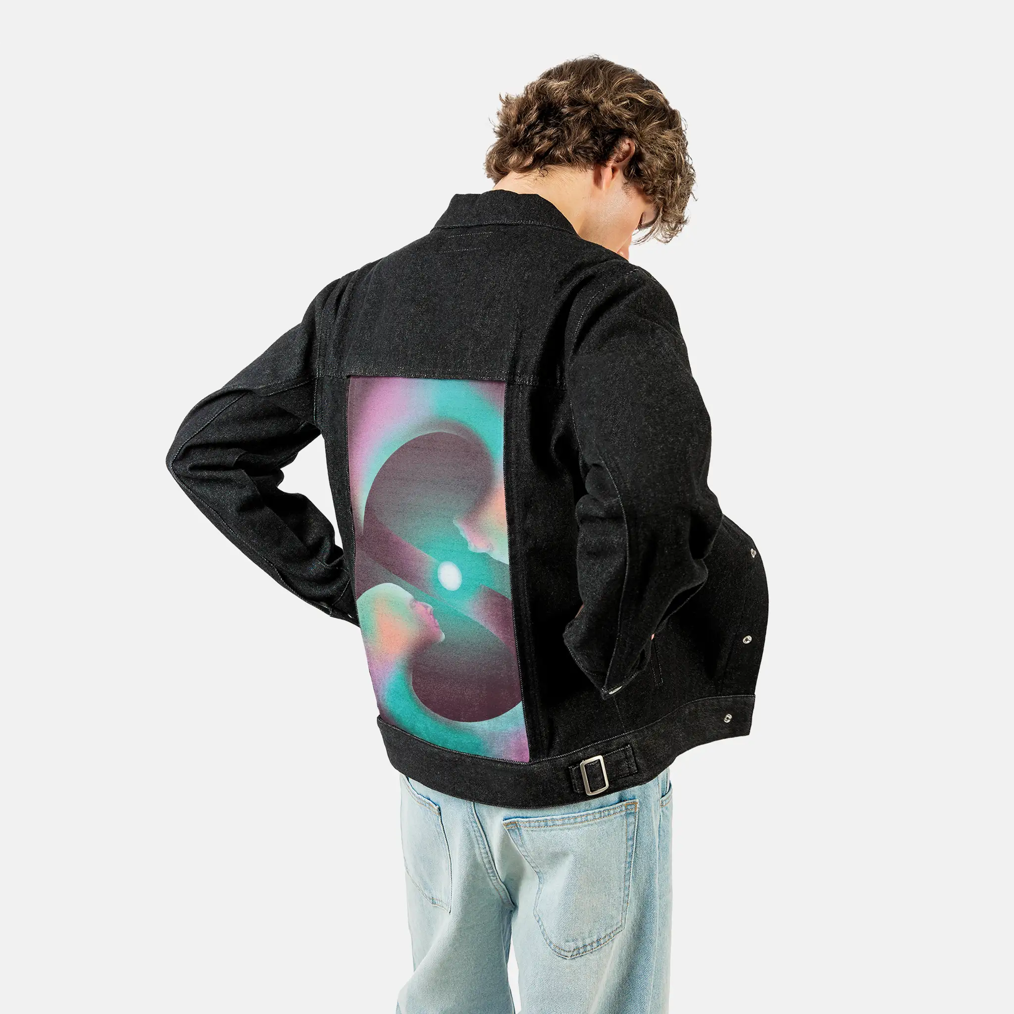 surrealjourneyself patch on male og denim jacket in raven