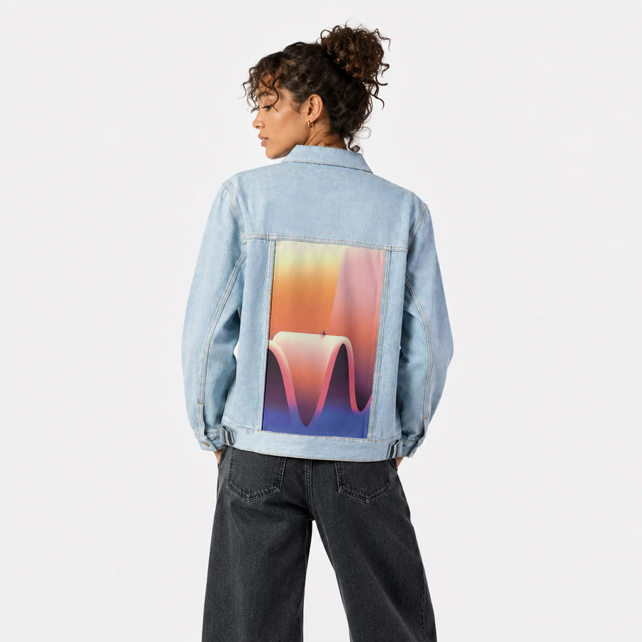 surrealjourneyup patch on female og denim jacket in oceanside