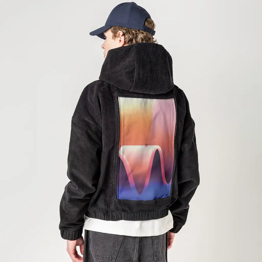 surrealjourneyup patch on male retro cord hoodie in onyx