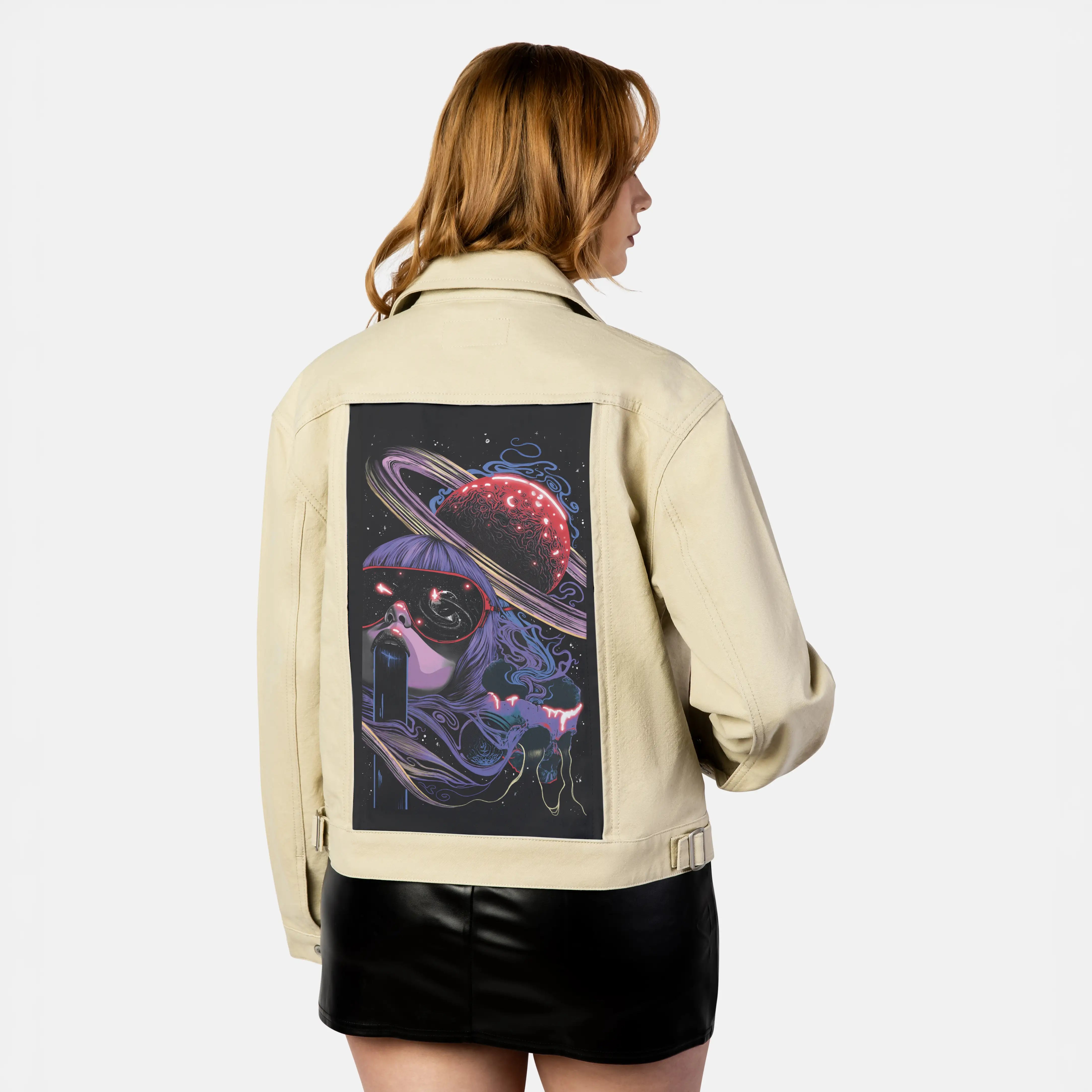 surrealspace patch on female atelier canvas jacket in tan