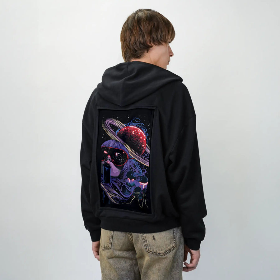 surrealspace patch on male essential zip hoodie in after hours