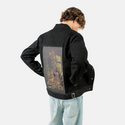 survivalsong patch on male og denim jacket in raven