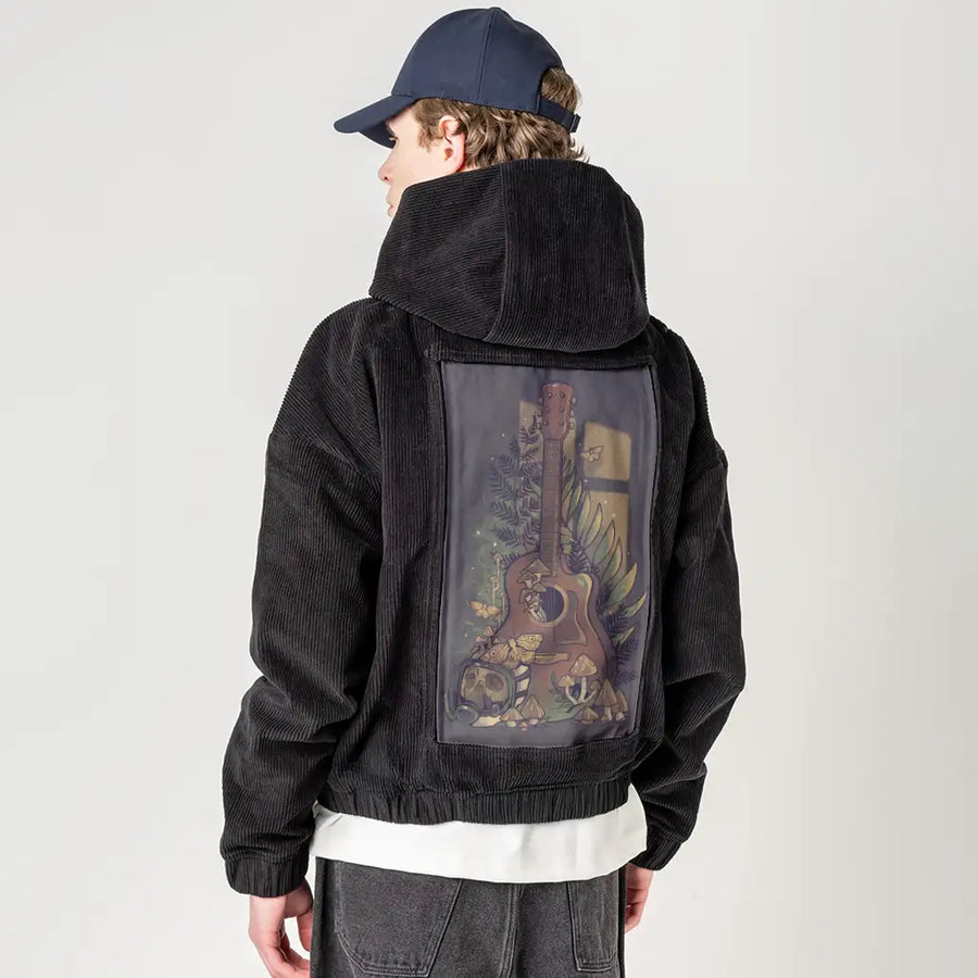 survivalsong patch on male retro cord hoodie in onyx