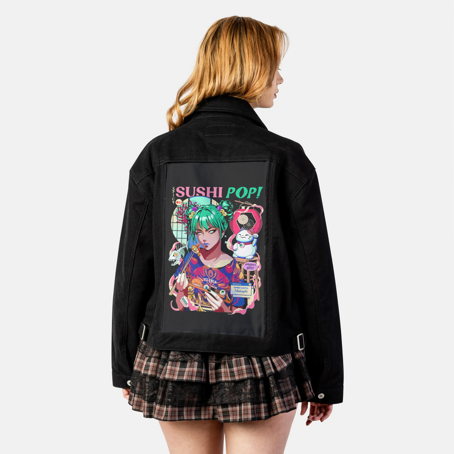 sushipop patch on female atelier canvas jacket in nightfall