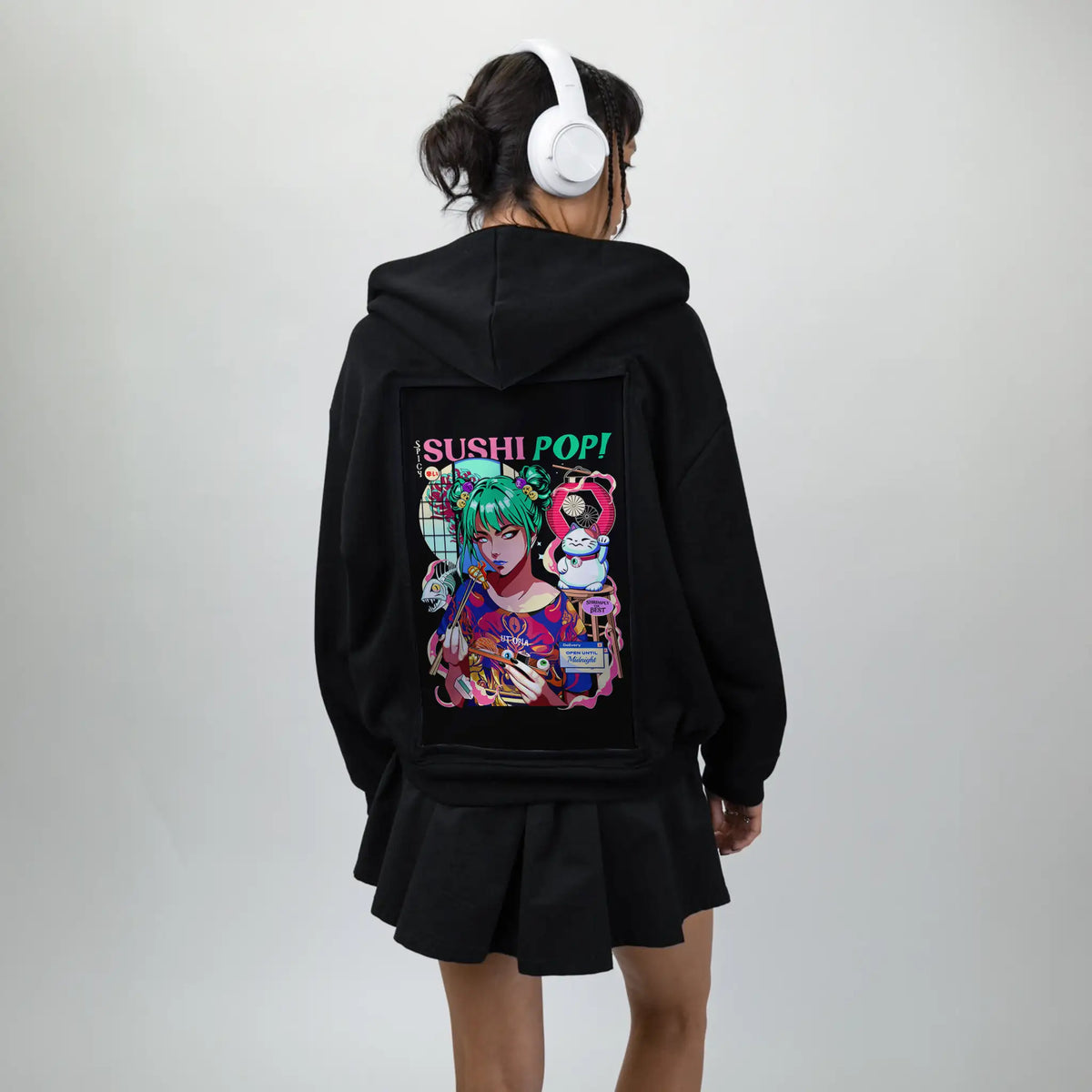 sushipop patch on female essential zip hoodie in after hours
