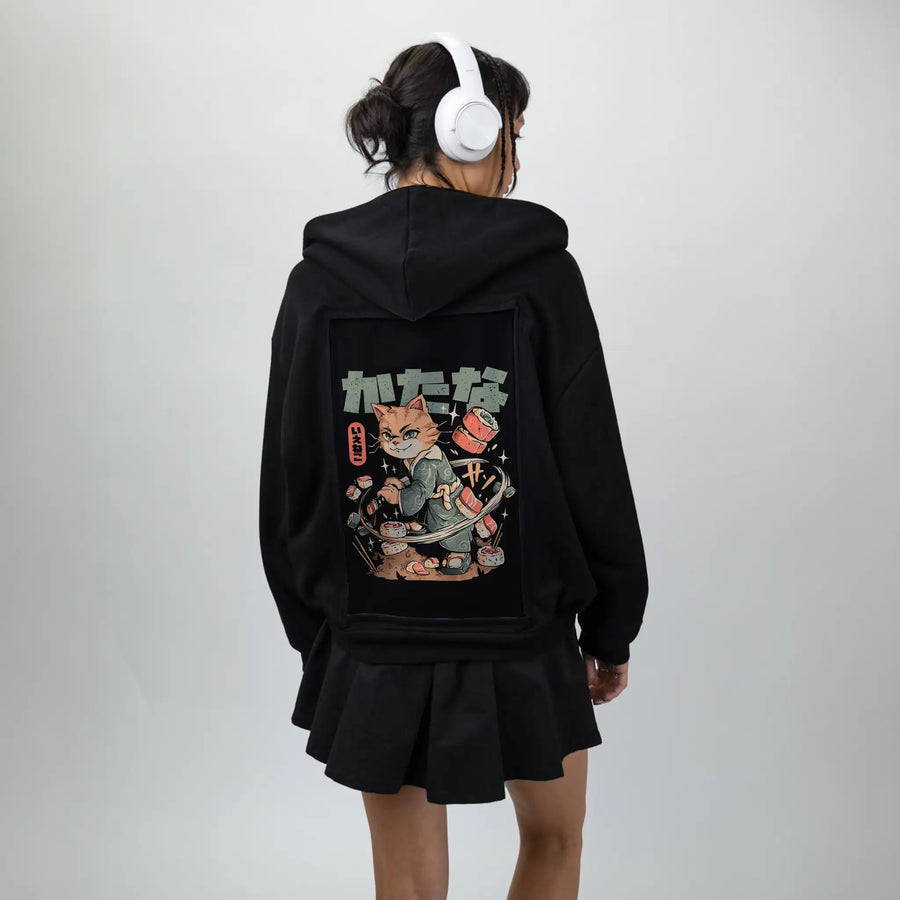 sushislayercat patch on female essential zip hoodie in after hours