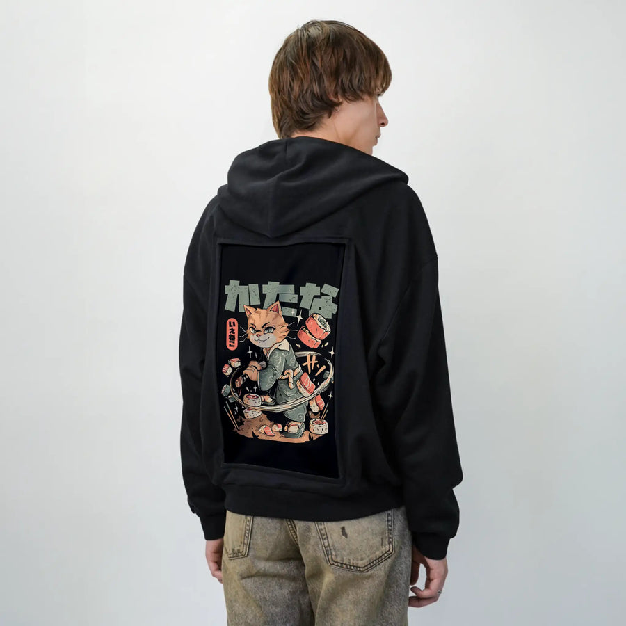 sushislayercat patch on male essential zip hoodie in after hours