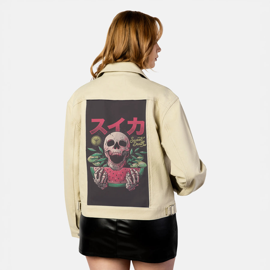 sweetdeath patch on female atelier canvas jacket in tan