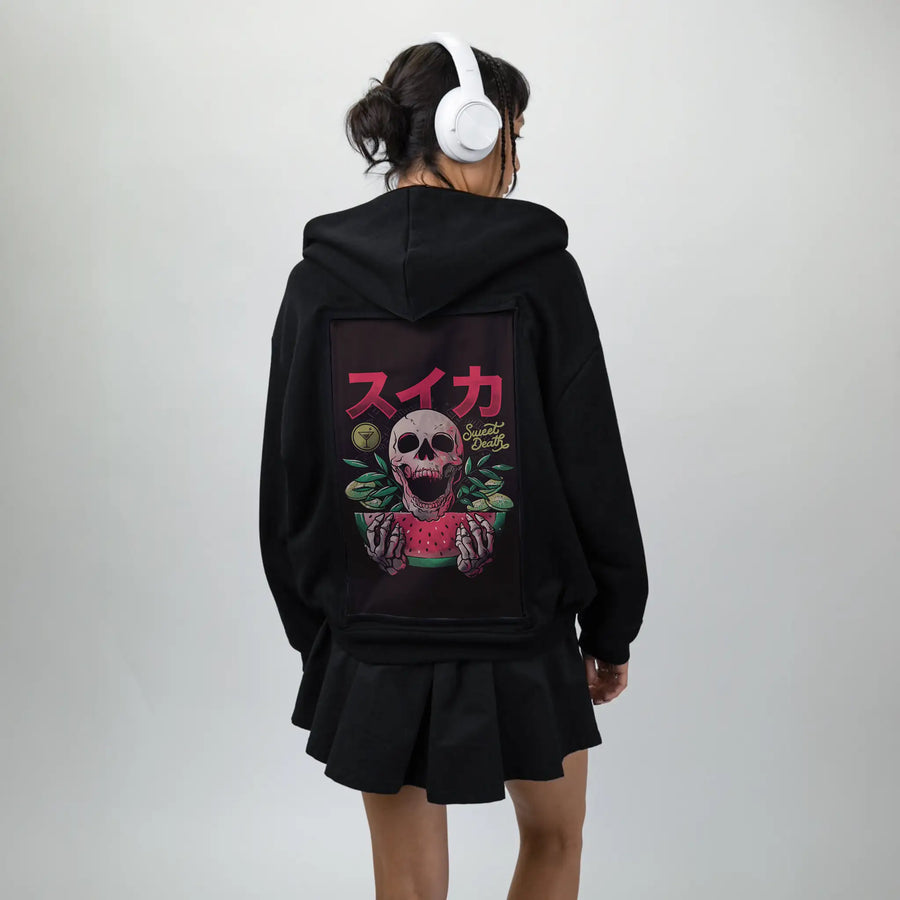 sweetdeath patch on female essential zip hoodie in after hours