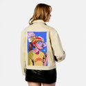 sweettooth patch on female atelier canvas jacket in tan
