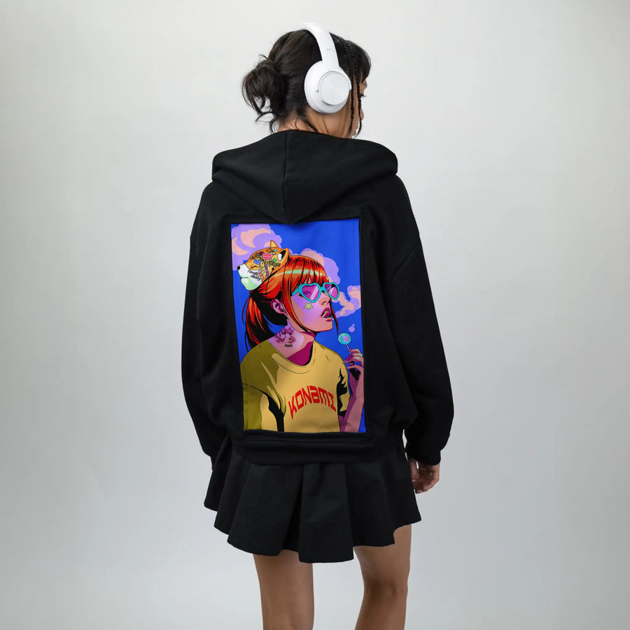 sweettooth patch on female essential zip hoodie in after hours