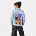 sweettooth patch on female og denim jacket in oceanside