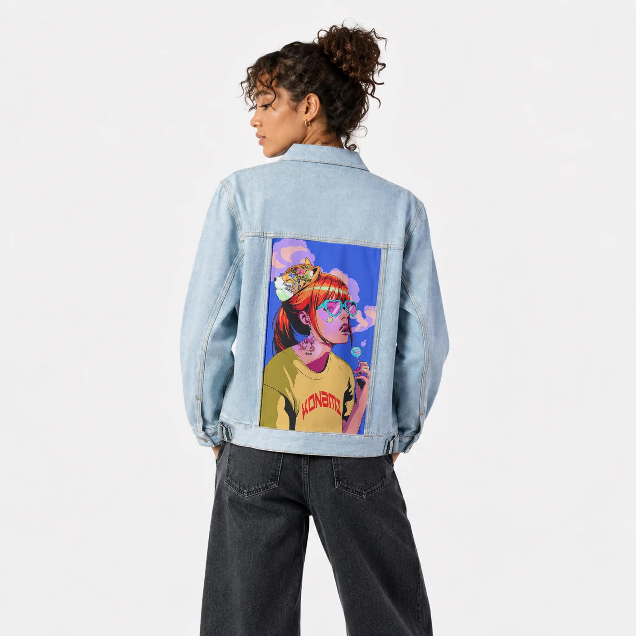 sweettooth patch on female og denim jacket in oceanside