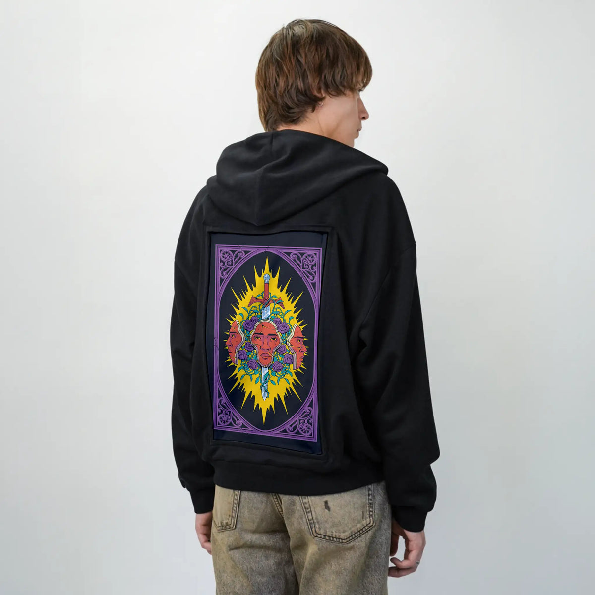 swordofdamocles patch on male essential zip hoodie in after hours