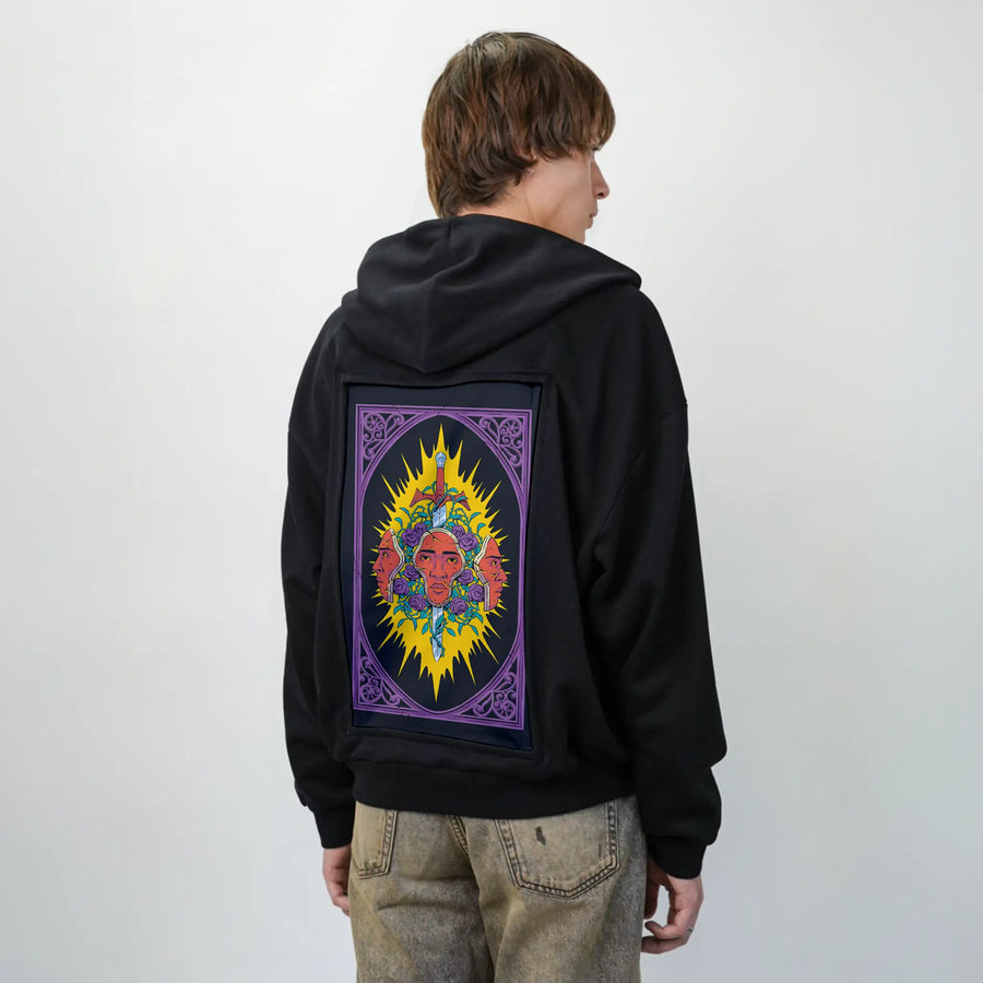 swordofdamocles patch on male essential zip hoodie in after hours