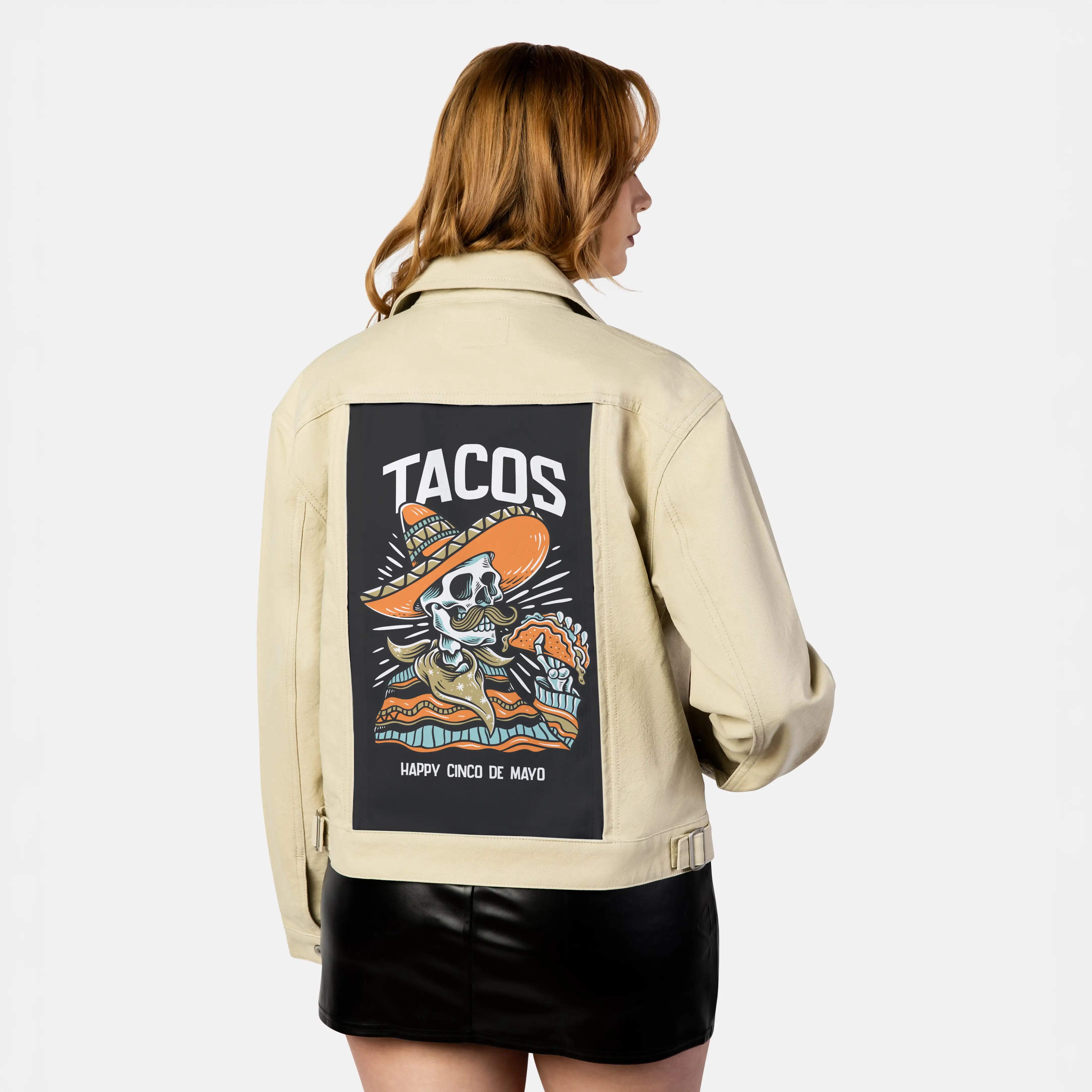 tacos patch on female atelier canvas jacket in tan