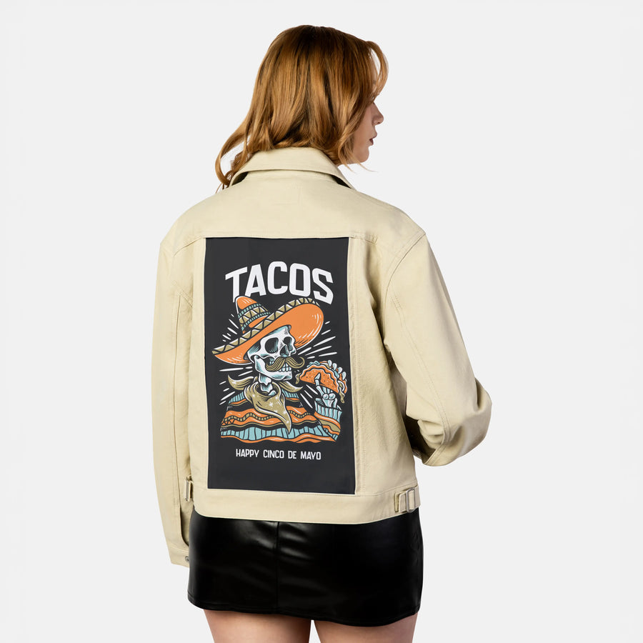 tacos patch on female atelier canvas jacket in tan