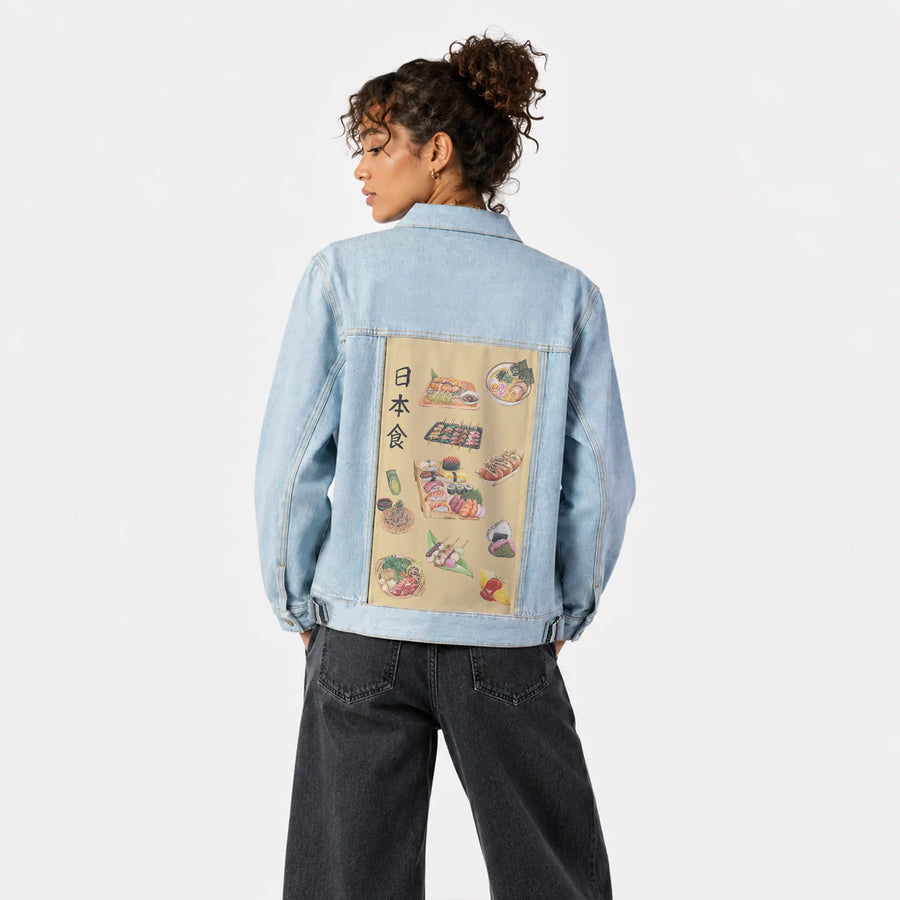 tasteofjapan patch on female og denim jacket in oceanside