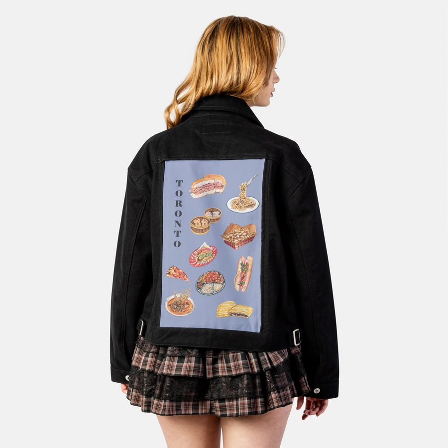 tasteoftoronto patch on female atelier canvas jacket in nightfall