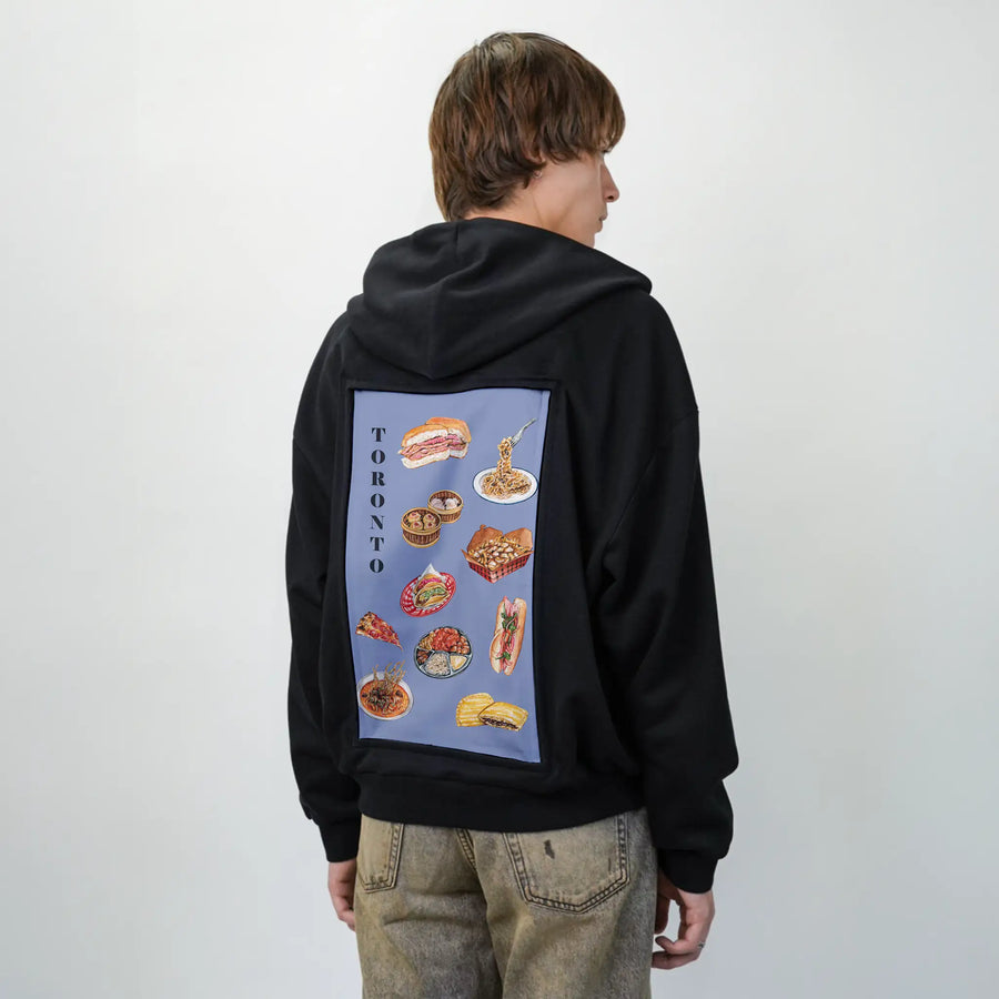 tasteoftoronto patch on male essential zip hoodie in after hours