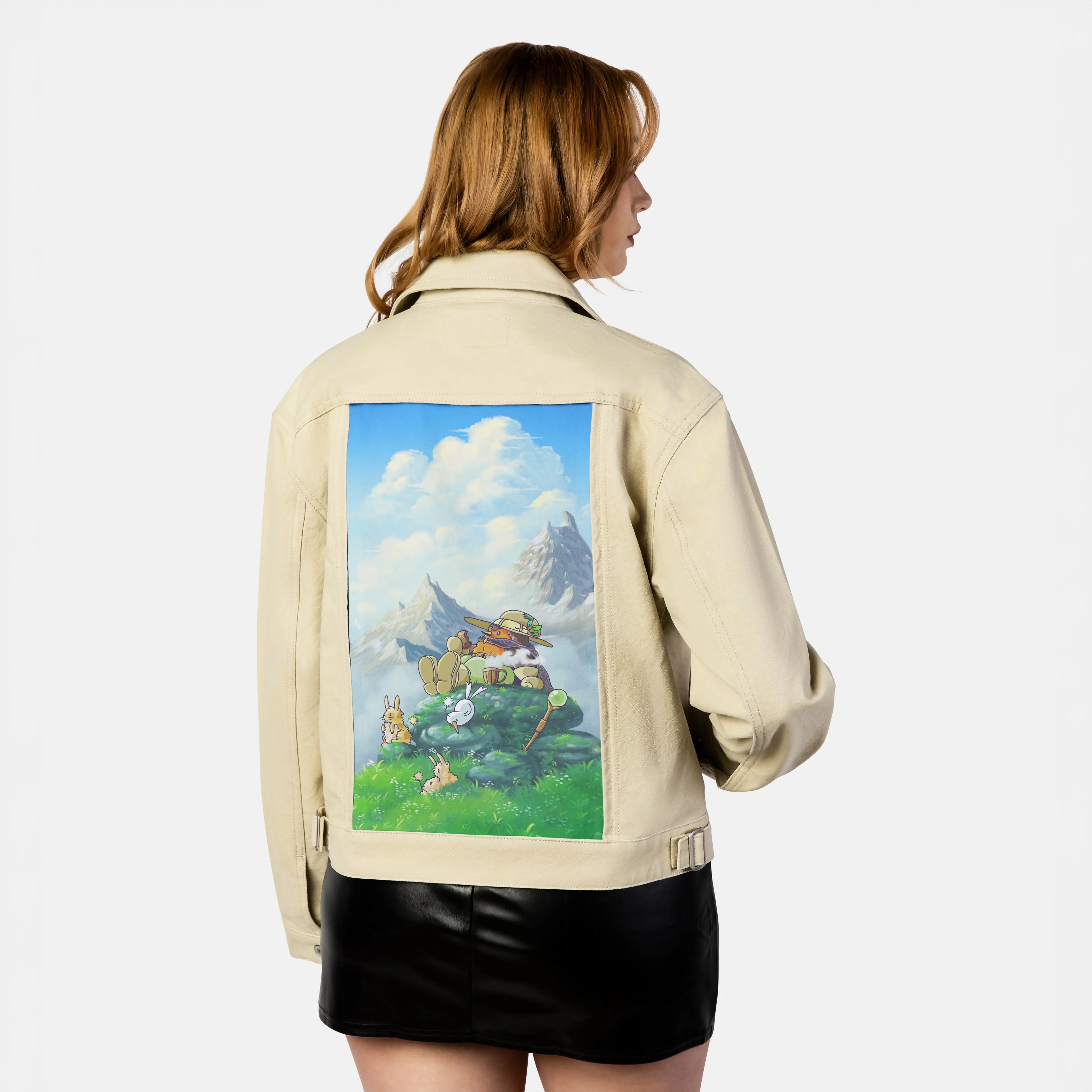 teatime patch on female atelier canvas jacket in tan