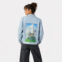teatime patch on female og denim jacket in oceanside
