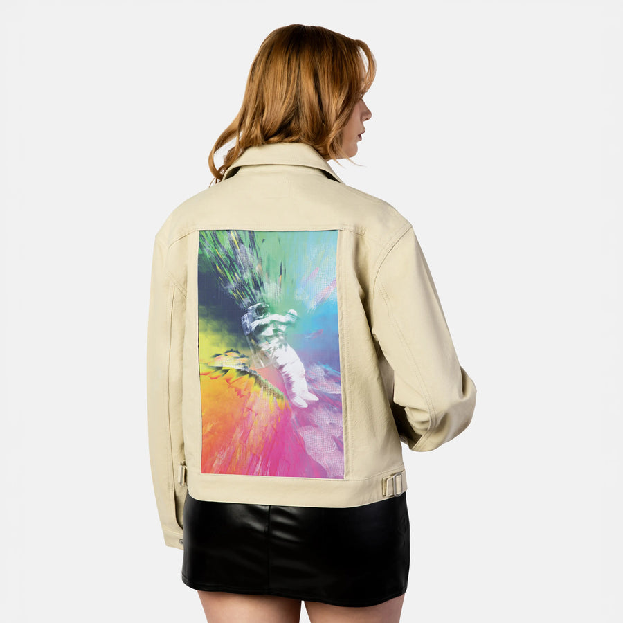 technicolorastro patch on female atelier canvas jacket in tan