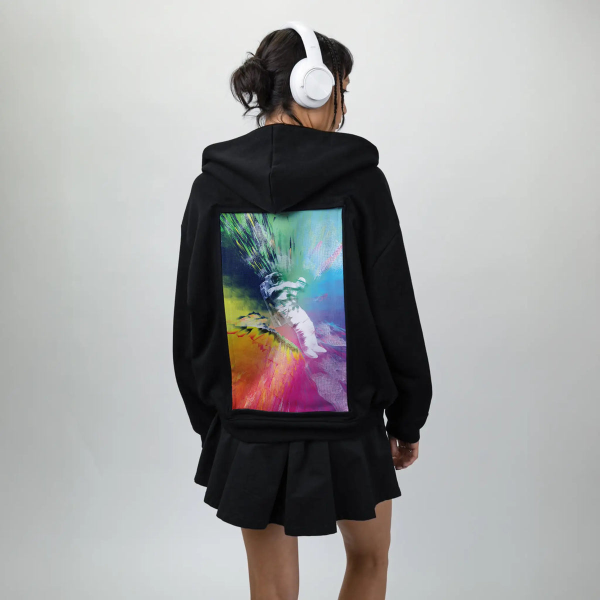 technicolorastro patch on female essential zip hoodie in after hours