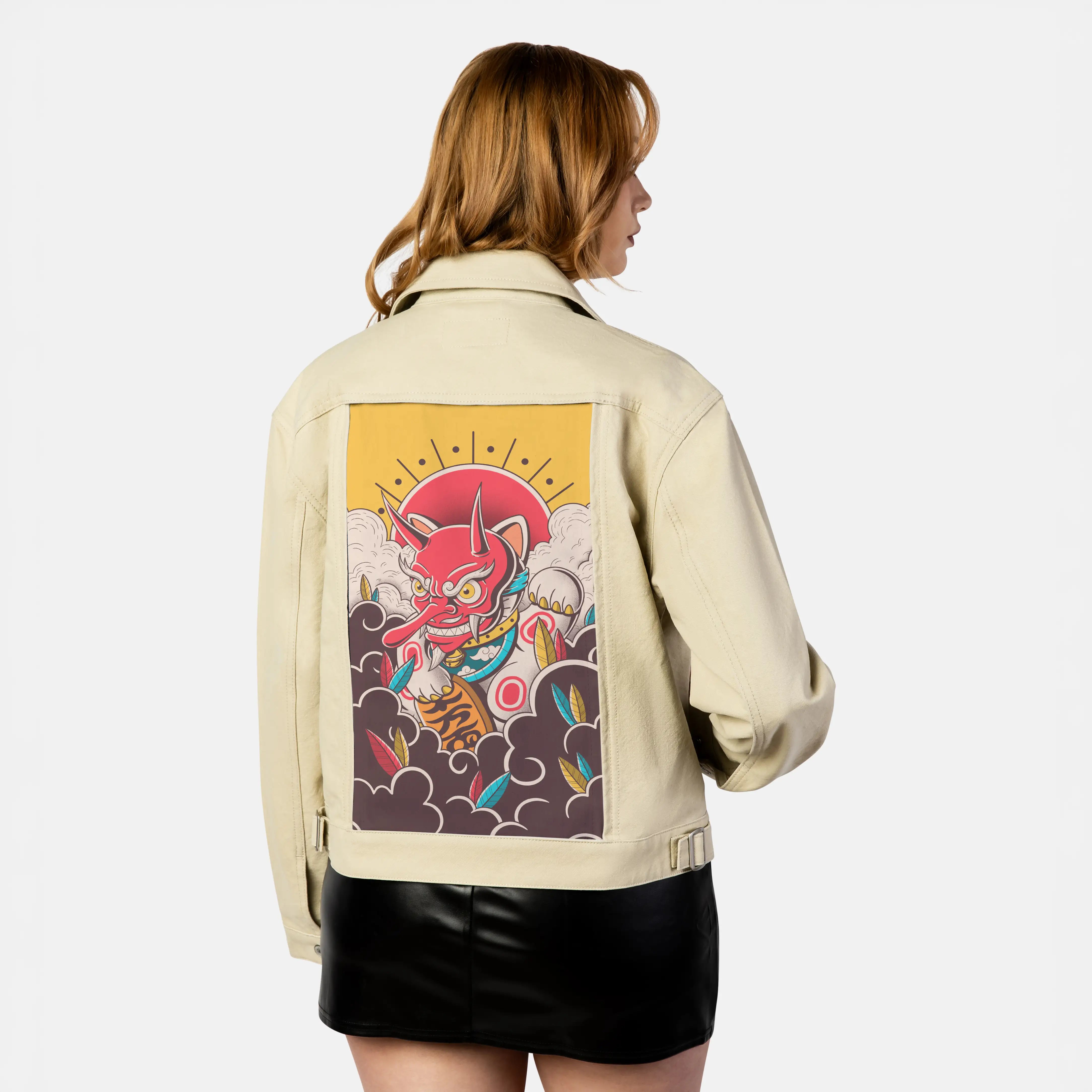tengucat patch on female atelier canvas jacket in tan