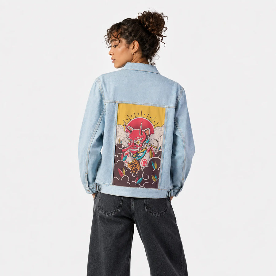 tengucat patch on female og denim jacket in oceanside
