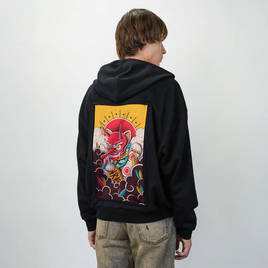 tengucat patch on male essential zip hoodie in after hours