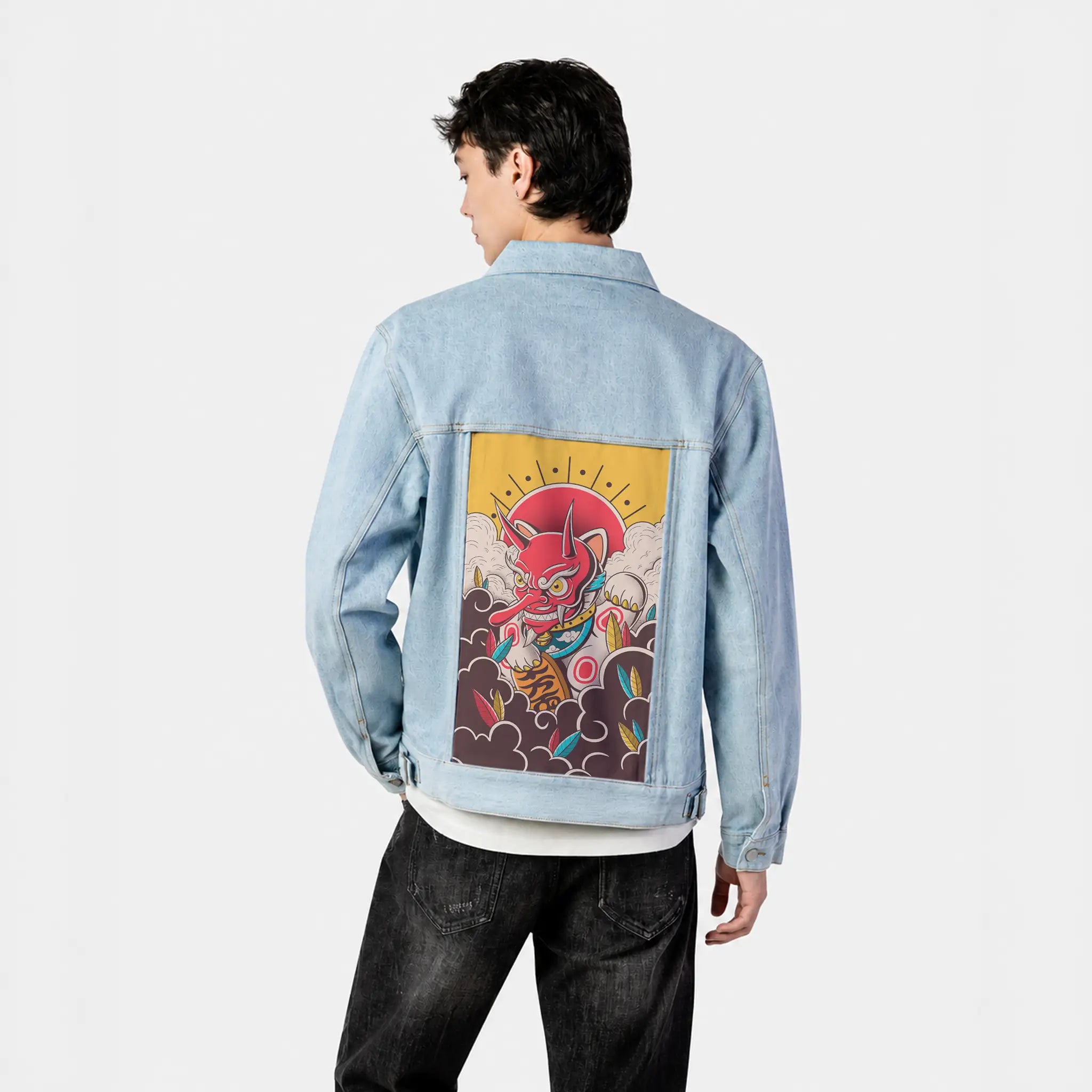 tengucat patch on male og denim jacket in oceanside