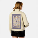 tenofcoins patch on female atelier canvas jacket in tan