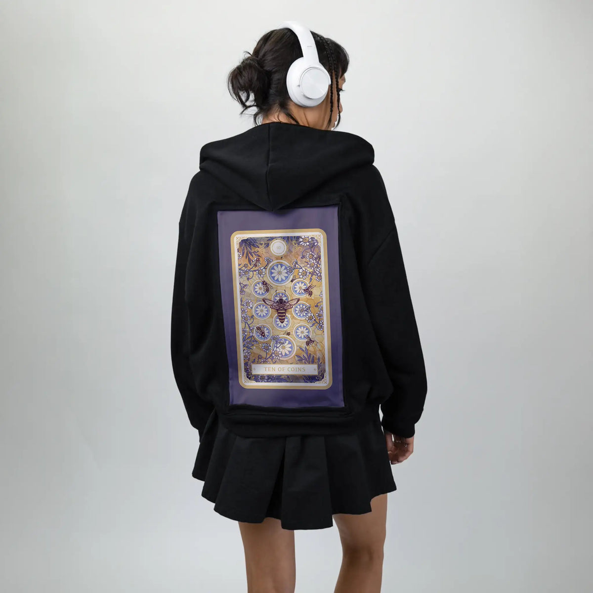 tenofcoins patch on female essential zip hoodie in after hours