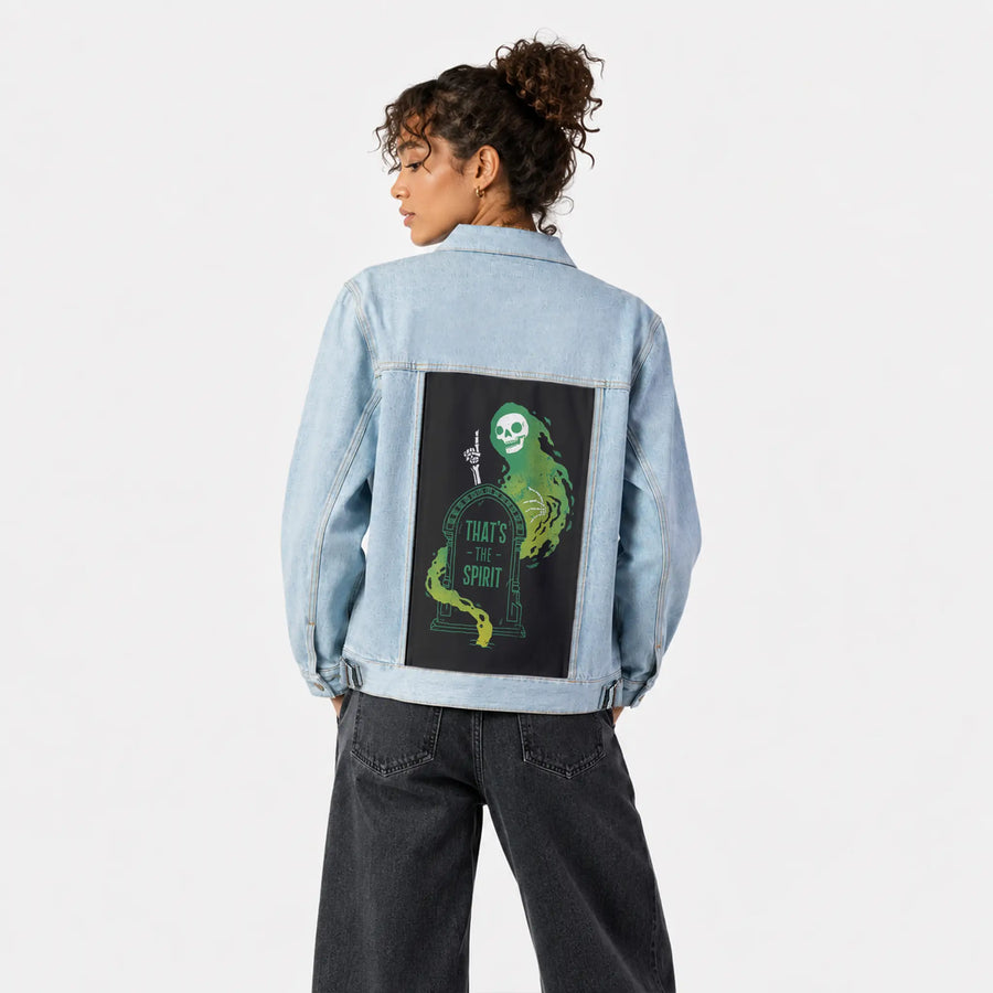thatsthespirit patch on female og denim jacket in oceanside